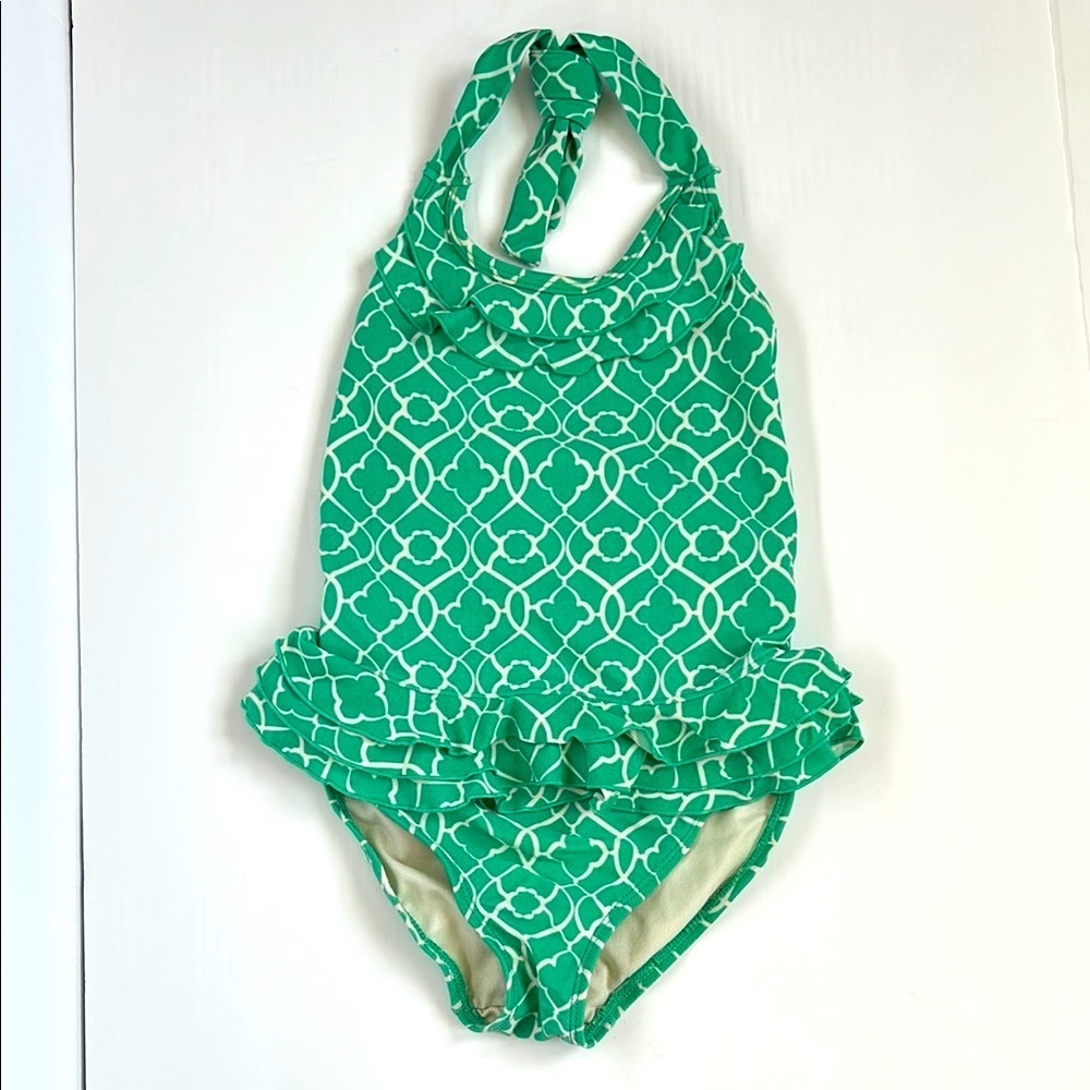 Janie and Jack Girls Green Patterned one piece Swimsuit